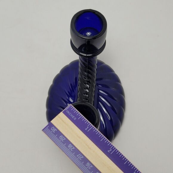 Imperial Glass Cobalt Blue Swirl Pattern Double Candle Stick Holder 1 Pc - Picture 4 of 8